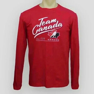 Sogo Men’s Long Sleeve Tee S Red Team Canada Graphic Hockey Logo Crewneck Top